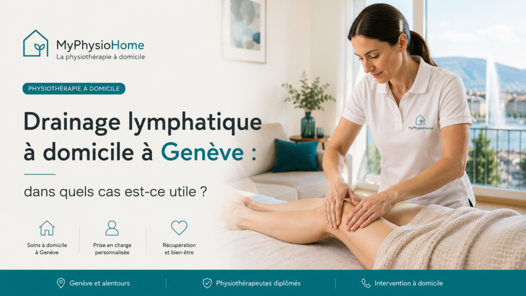 Drainage lymphatique à domicile à Genève réalisé par une physiothérapeute MyPhysioHome dans un environnement de soins à domicile moderne et confortable.